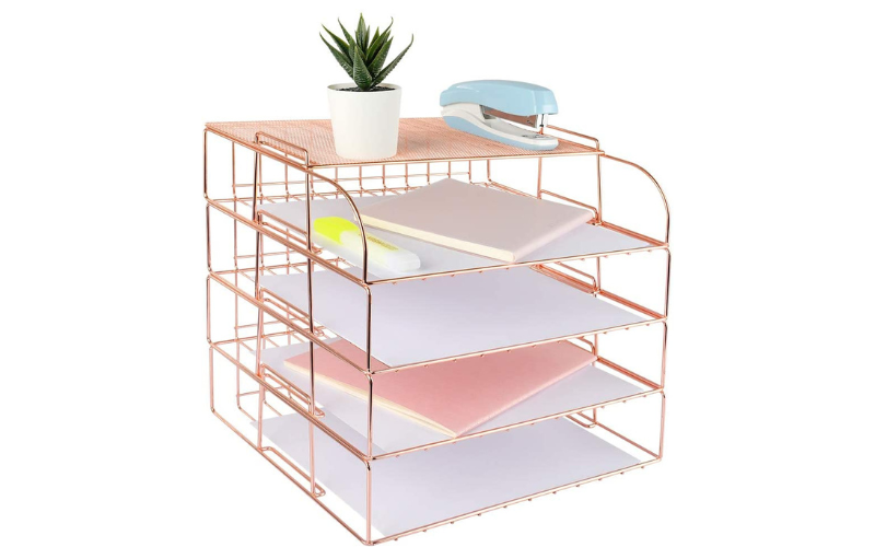 Home Use Office Metal Mesh Desk Storage Rack 5-Tiers Desktop Files Organizer