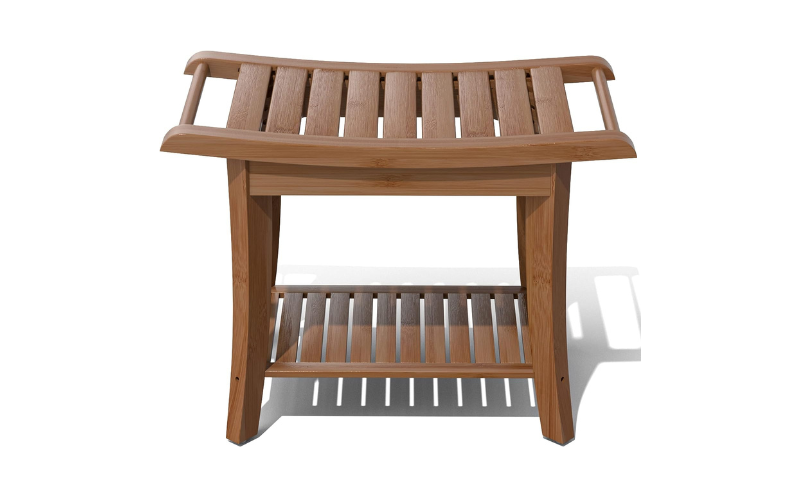 Wholesale Wooden Shower Bench Stool with Slatted Design with Bottom Shelf