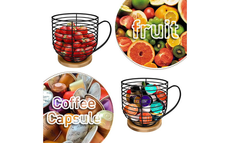 Black Coffee Bar Organizer Coffee Pod Holders with Wooden Base K-cup Holder for Counter