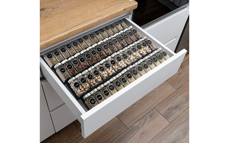 Black 4-Tier Kitchen Organizer Holder for Pantry Cabinet or Countertop Use Spice Rack 