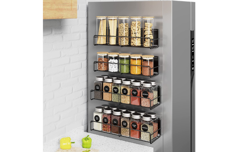 Multifunctional Kitchen Magnetic Spice Rack for Refrigerator Space Saving Wall-Mount Fridge Shelf