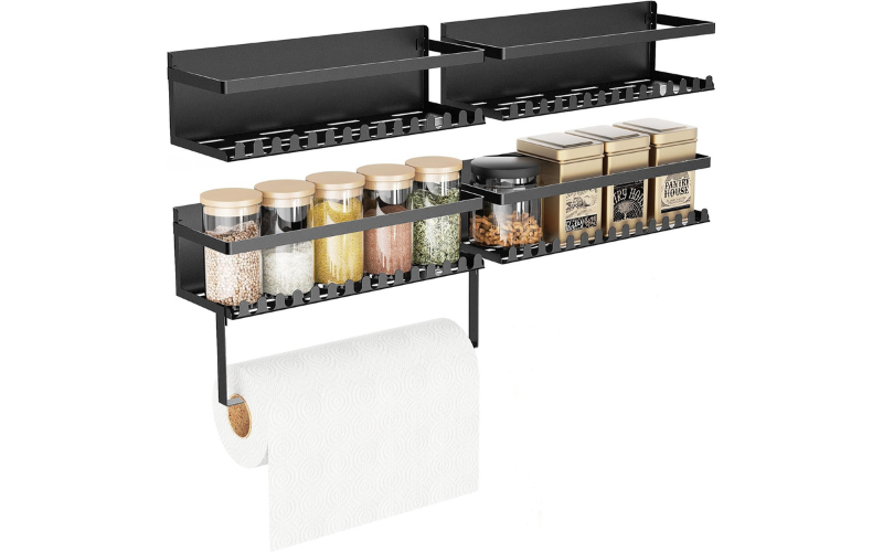 Wall-Mounted Metal Storage Organizer 2-Tier Magnetic Spice Rack With Tissue Holder for Refrigerators