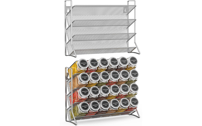 Wall Mount 4 Tier Spice Rack Organizer Free Standing Spice Storage Shelf for Cabinet Countertop