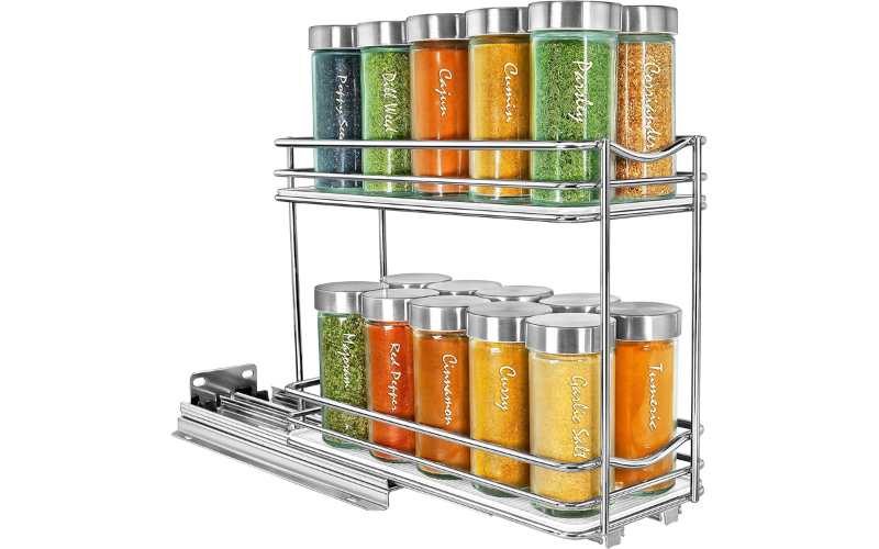 Heavy Duty 2 Tier Pull-out Spice Rack Organizer Slide Out Drawer for Kitchen Cabinet