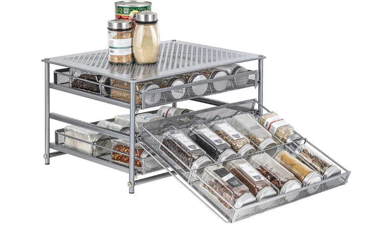 Factory 3 Tier Metal Drawer Seasoning Spice Rack Condiment Shelf For Kitchen Cabinet Organization