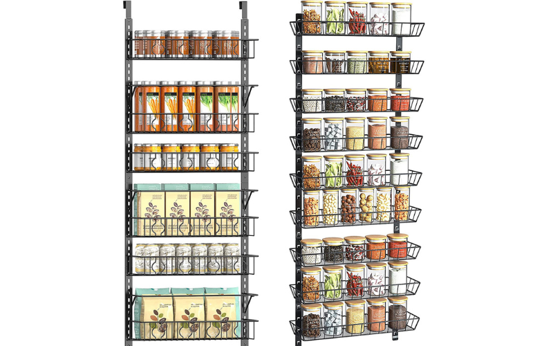 Heavy-duty Hanging Spice Cans Rack Over the Door Pantry Organizer with Detachable Frame