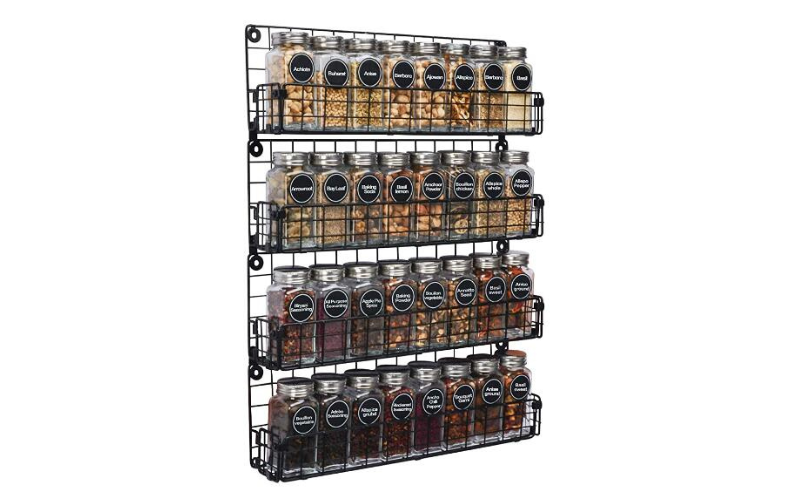 4 Tier Stackable Wire Seasoning Organizer Hanging Spice Rack for Wall Mount Cabinet Pantry
