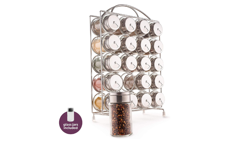 Modern Stainless Steel 201 Glass Jars Standing Spice Rack Space Saving Kitchen Storage Holder