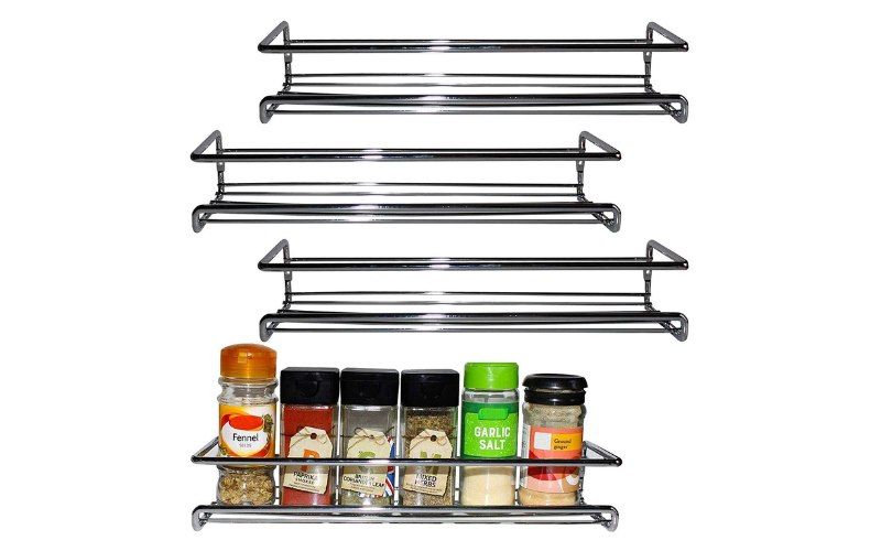 Kitchen Seasoning Bottle Storage Rack Wire Steel Condiment Holder With 4pcs Wall Mounted