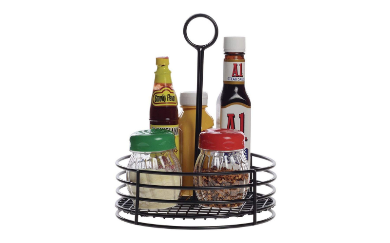Kitchen Countertop Metal Spice Caddy and Condiment Holder Storage Baskets with Handle