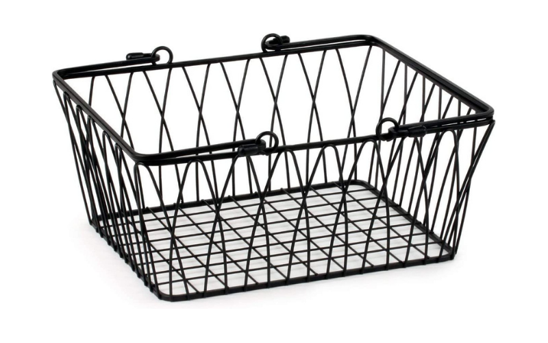 Black Sturdy Wire Storage Basket Metal Retro Design Rectangular Organizer Basket for Home and Office