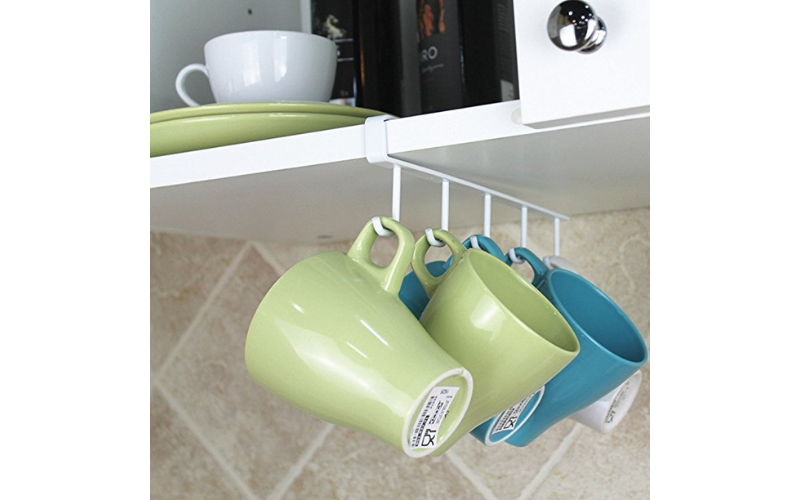 5-Hooks Under Cabinet Coffee Mug Hanger Storage Bathroom Kitchen Organizer Hanging Rack Holder