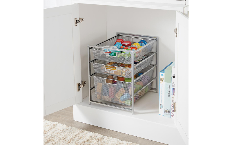 Multifunction 3-Tiers Cabinets Sliding Rectangle Pull Out Storage Metal Mesh Basket