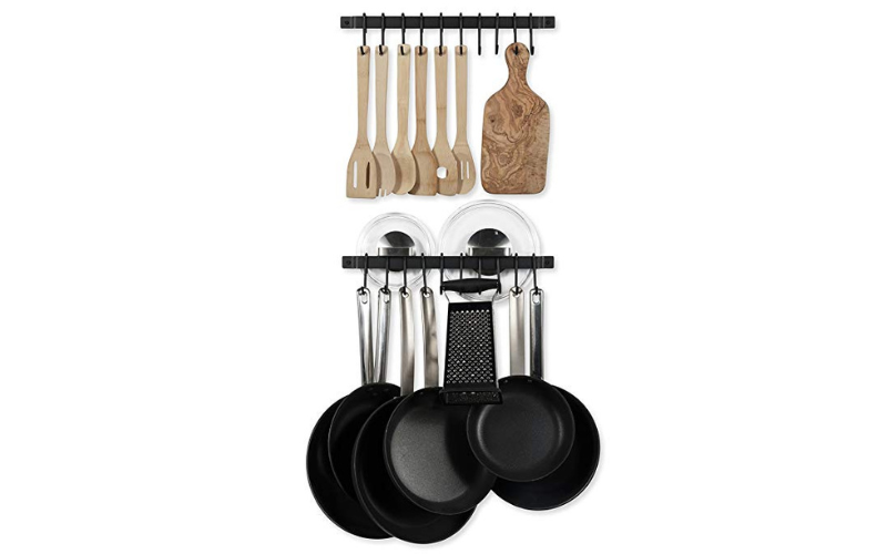 Metal Kitchen Utensil Rack Organizer Wall-mounted Wrought Iron Hanging Holder With S Hooks