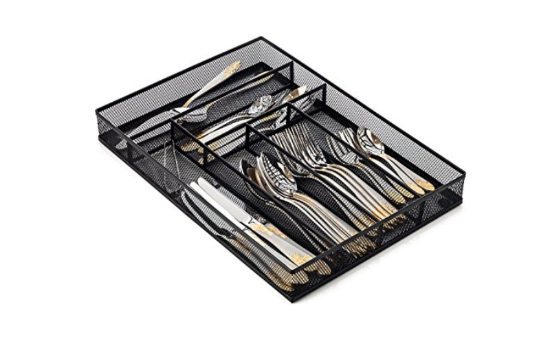 Mesh Utensil Cutlery Tray 5 Compartments Knife and Fork Kitchen Drawer Flatware Organizer