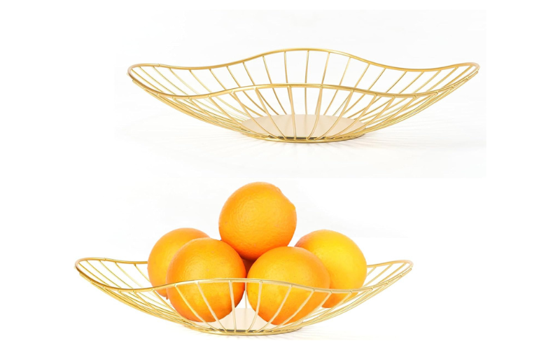 Countertop Fruit Basket – Metal Wire Iron | Hollow Design | Gold finished | Space Saving for Kitchen
