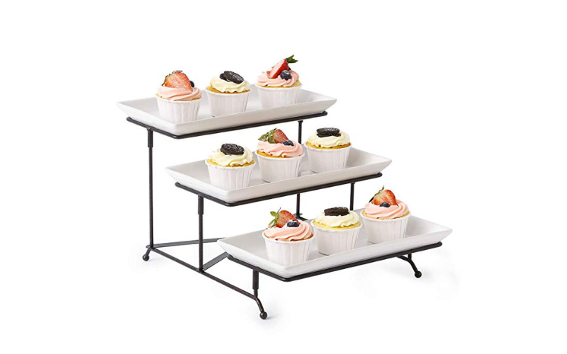 Cupcake Food Display Stand – Ceramic Plate & 3-Tier | for Wedding Birthday Event Party