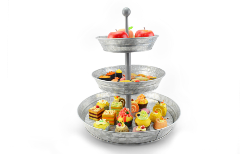 3 Tier Cupcake Display Stand – Silver Galvanized Metal | Vintage & Rustic | for Party Home Decor