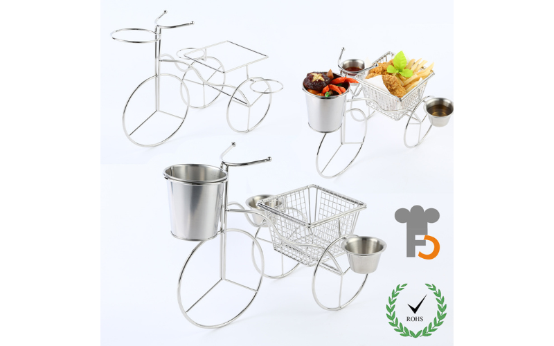 Fryer Dessert Cupcake Stand – French Fry Basket | Mini Bicycle | with Cup Holder | for Food Display