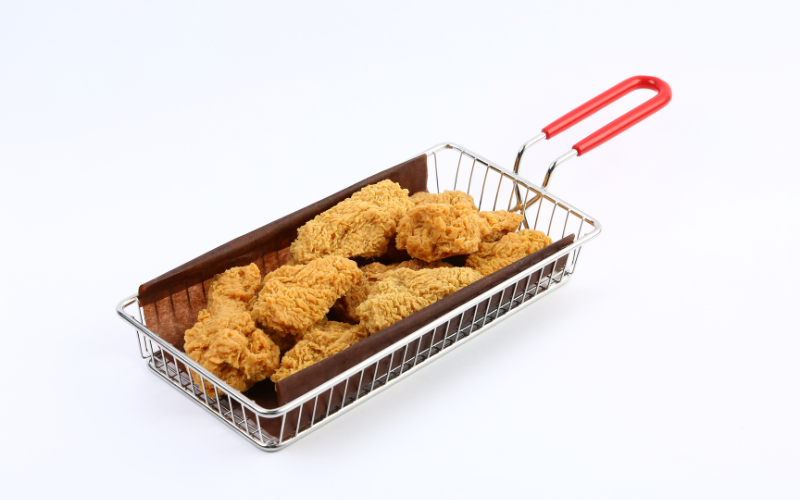 Silver Fry Baskets – Stainless Steel Wire | with Rubber Handle Grip | for Kitchen Table Food Serving