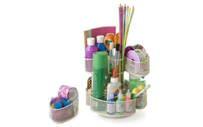 Makeup Organizing Carousel – Cream Finish Metal | Spins 360-Degrees | for Bathroom Bedroom Storage