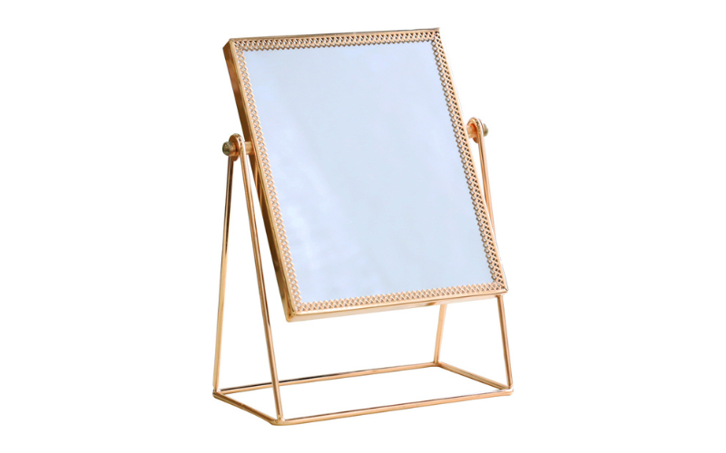 Makeup Mirror Single Sided – Powder Coated Metal | Rectangular & Round | Bedroom Countertop ( Gold )