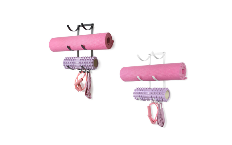 3-Tiers Yoga Mat Holder – Metal Storage Rack | 3 Hooks & Wall Mount | for Home Gym School Office