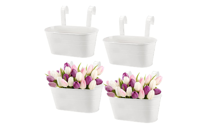 Hanging Flower Pot – Metal Iron | Oval | With Drainage Hole & Detachable Hook | for Railing &Wall 