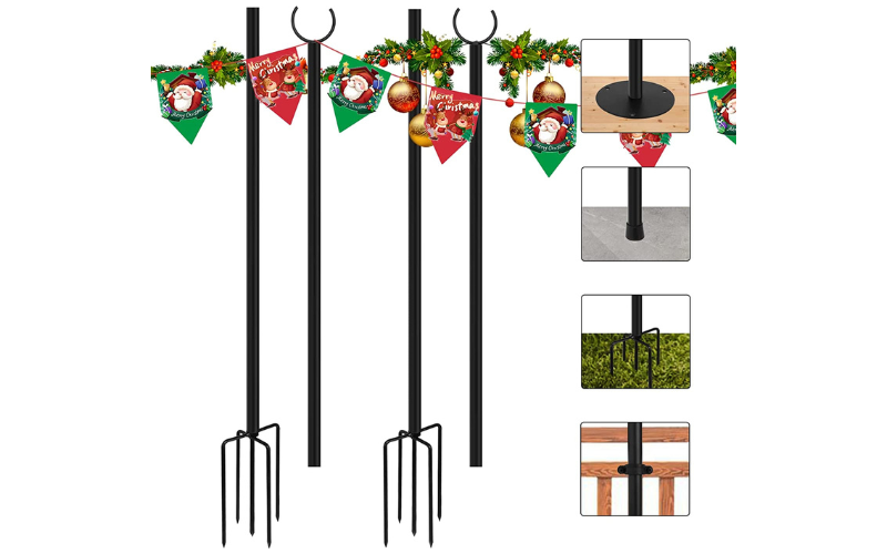 String Light Pole – Metal Stands with Hooks | U Shaped & Rustproof | for Garden Patio Fence Backyard