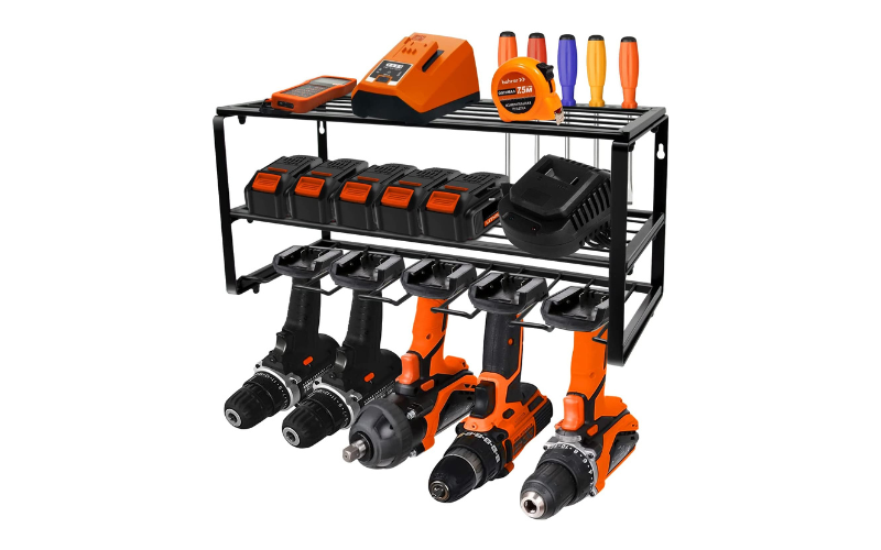 3-Tier Power Tool Organizer – Heavy Duty Iron | Wall Mount & Large Capacity | for Workshop & Garage