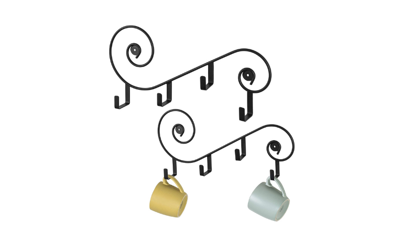 Coffee Mug Holder – Metal Display Rack | Wall Mount & Classic Scroll Design | for Coffee Bar Office