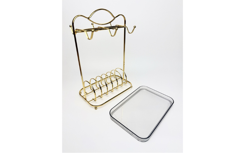 Coffee Espresso Cups Holder – Gold Metal Tea Cups Rack | With Handle | for Coffee Shop Home Kitchen