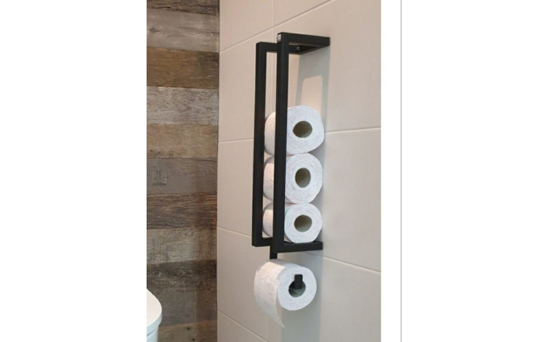 Toilet Roll Paper Holder – Matte Black Metal Storage Shelf | Wall Mount & Large Size | for Bathroom