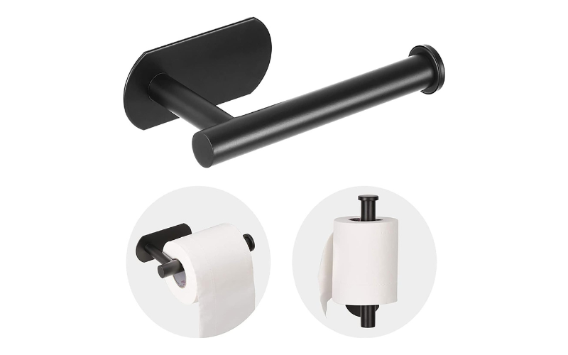Toilet Paper Holder – Matte Black Metal Stand | Wall Mount & No Drilling | for Bathroom Washroom