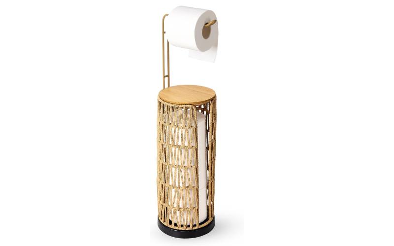 Toilet Paper Holder with Storage – Handwoven Roll Holder Stand | Sturdy & Boho | Free Standing