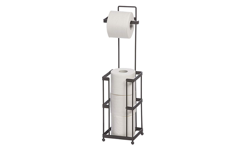 Toilet Paper Holder Stand – Metal Wire Storage Rack | Free Standing | Bathroom Organizer ( Black )