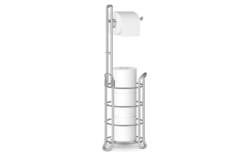 Toilet Tissue Roll Storage Shelf – Metal Wire Stand Holder |  No Drilling & Free-Standing | Bathroom