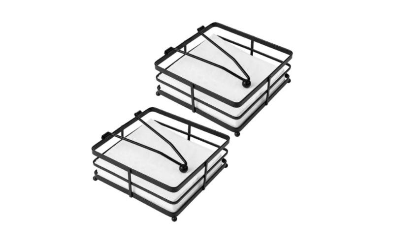 Flat Napkin Holder – Tissue Rack Stand | Weighted Arm & Square | for Farmhouse Kitchen Countertops