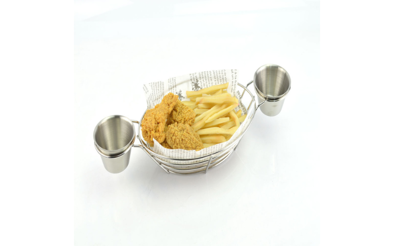 French Fry Stand Bread Holder – Hamburger Stand | Wth Sauce Cups Holder | Serving Basket Tableware