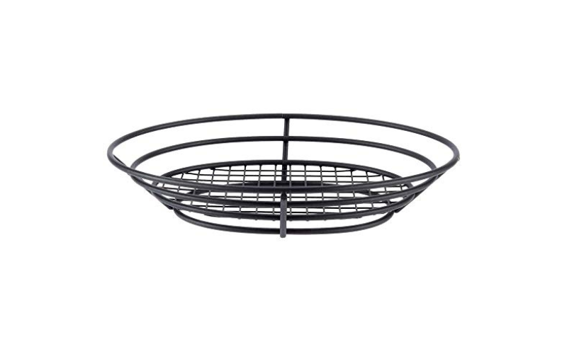 Multifunctional Bread Basket – Black Iron Basket | Oval & Grid | Kitchen Restaurant Serving Basket