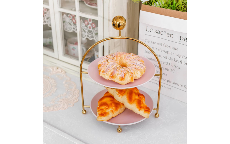 Cake Hold Set – 2 Tier Cupcake Stand | Space-saving | Round Tray | for Wedding Tea Party ( Gold ) 